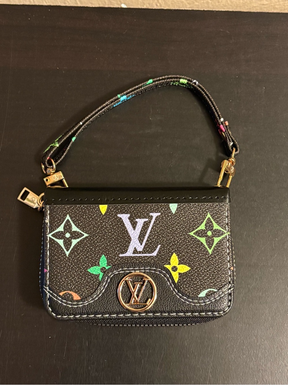 Black multi color Clutch Credit Card Holder